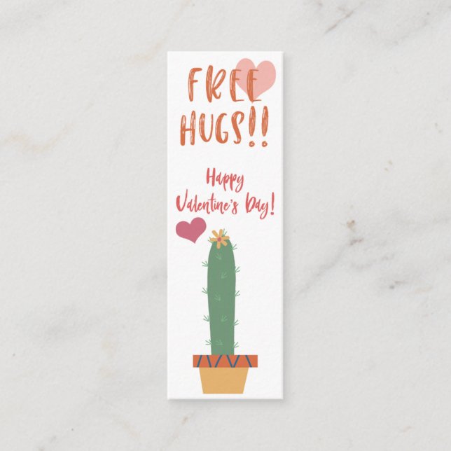 Freie Hugs!  Cactus Valentine Mini Lesezeichen Mini Visitenkarte (Vorderseite)
