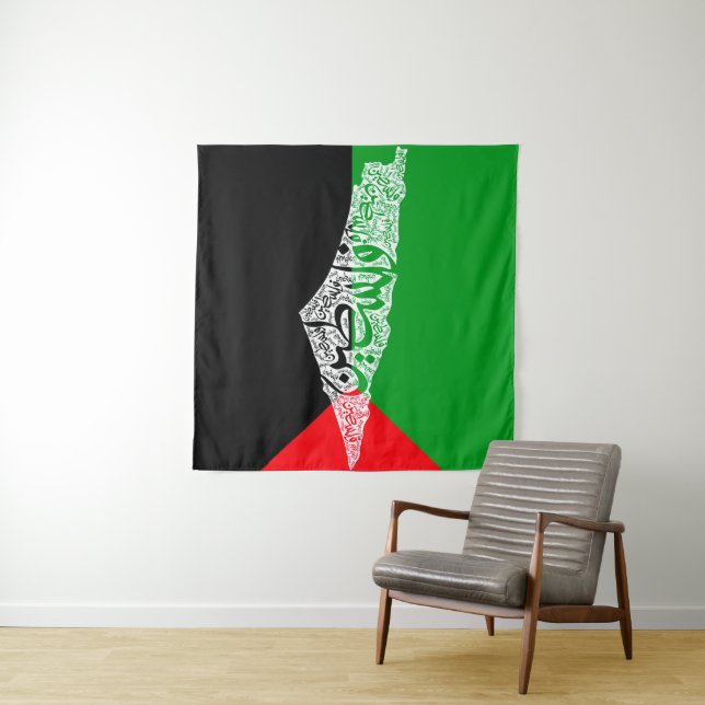 Freie Karte und Flagge Palästinas ف ل س ط ي ن Wandteppich (Beispiel)
