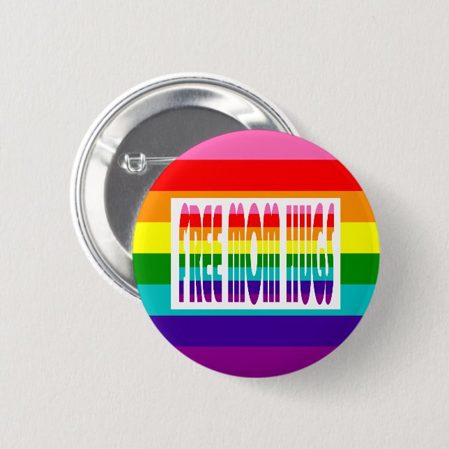 Freie Mama Hugs Bright LGBT Rainbow Typografie Button (Vorne & Hinten)