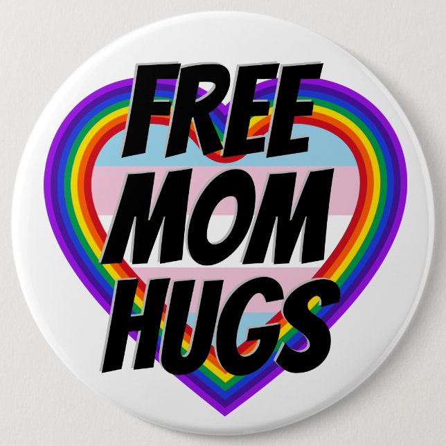 Freie Mama Hugs LGBT Pride Rainbow Herz Button (Vorderseite)