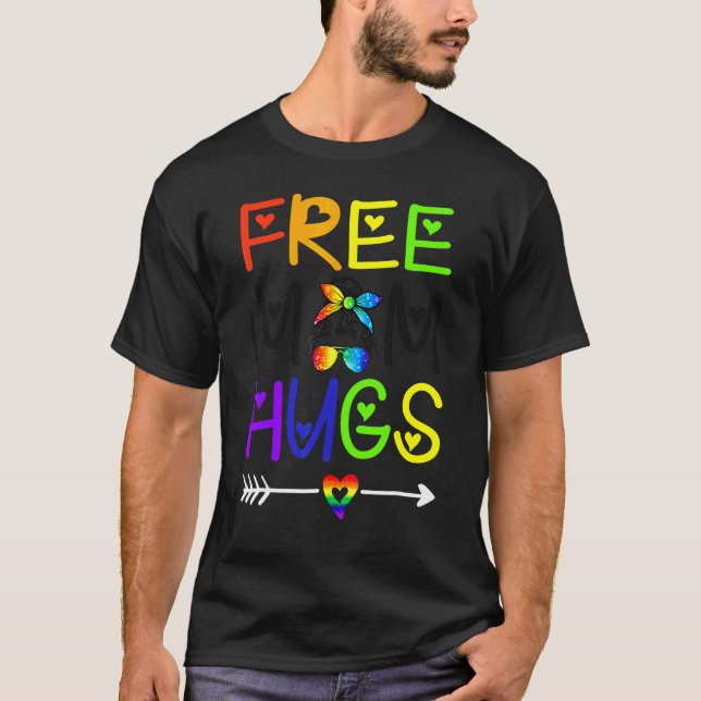 Freie Mama Hugs Messy Bun Rainbow Herzblut Pride m T-Shirt (Vorderseite)