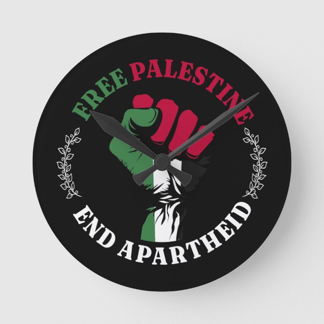 Freie Palästina-Ende-Apartheid III Runde Wanduhr (Vorderseite)