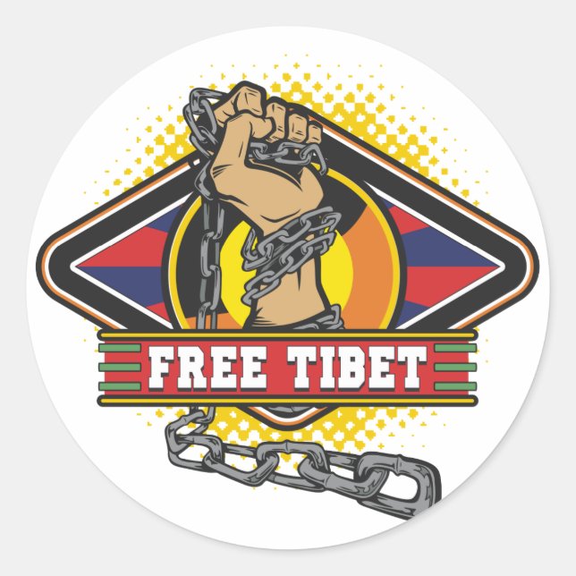 Freie Tibet-Ketten Runder Aufkleber (Vorderseite)