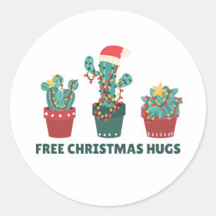 Freie Weihnachtshugs Funny Cactus Pflanze Classic Runder Aufkleber