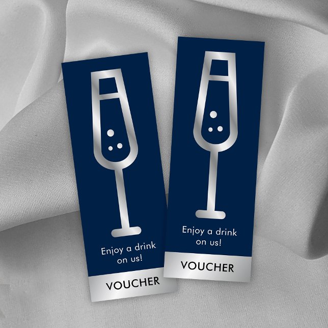 Freier Drink-Gutschein für das Blue & Silver Logo Mini Visitenkarte (Blue and gold free drink voucher tickets with space for your logo and brand details)
