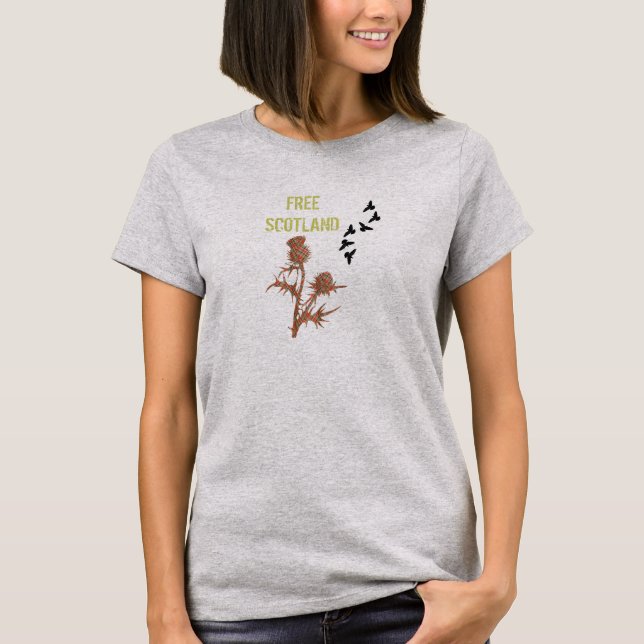 Freier Schottlandtartan-Distel-Vogel-T - Shirt (Vorderseite)