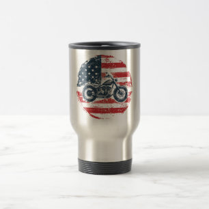 Freier Verkehr: Retro-Motorrad und amerikanische F Reisebecher