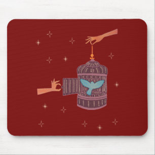 Freier Vogel Vogelkäfig   Volkskunst Hände und bla Mousepad