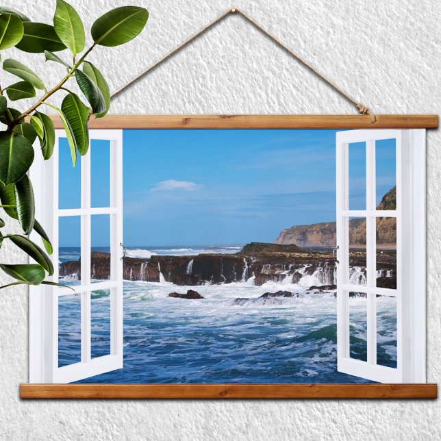 Freies Fenster Seaside Escape Wandteppich Mit Holzrahmen (Von Creator hochgeladen)