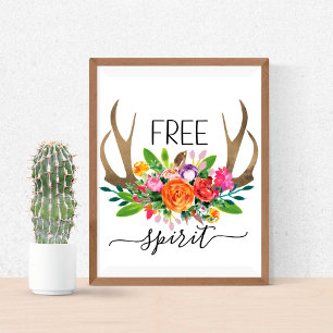 Freigeist Modern Boho Chic Blumen Geweihe Poster