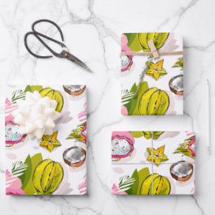 Freihandtexturiertes Fruchtmuster Geschenkpapier Set