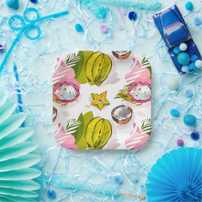 Freihandtexturiertes Fruchtmuster Pappteller (Party)