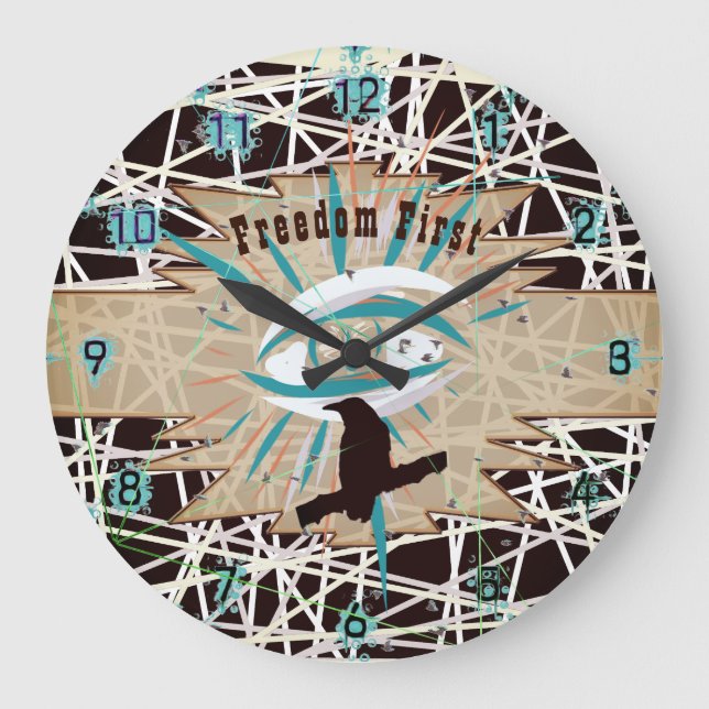 Freiheit Erster Wildwestbraun-Rabe  Große Wanduhr (Vorderseite)