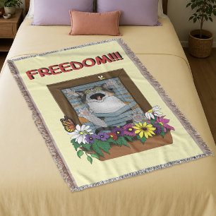 Freiheit Flucht Lustige Katze Gelbe Blumen Fenster Decke