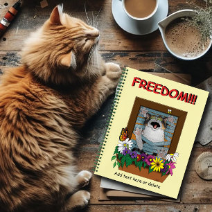 Freiheit Flucht Lustige Katze Gelbe Blumen Fenster Notizbuch