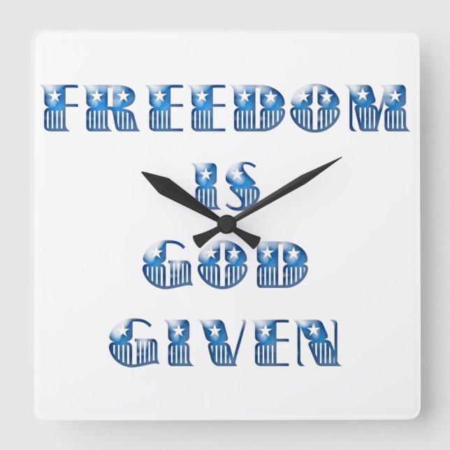 Freiheit ist Gott gegeben, blau Quadratische Wanduhr (Vorderseite)