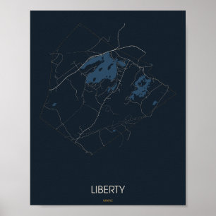 Freiheit, Maine Straßenkarte Poster (Nacht) –