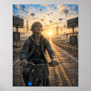 Freiheit / Radfahrer / Leere Autobahn Poster