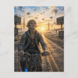 Freiheit / Radfahrer / Leere Autobahn Postkarte