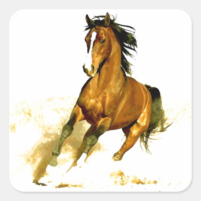 Freiheit - Running Horse Quadratischer Aufkleber (Vorderseite)