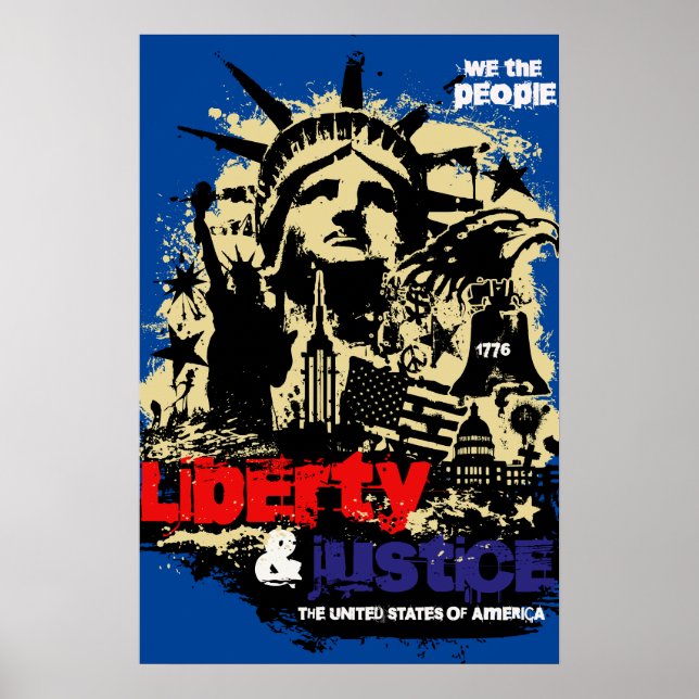 Freiheit und Gerechtigkeit. Statue Of Liberty. US- Poster (Vorne)