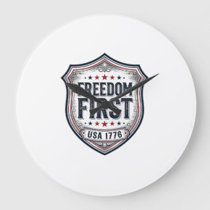 Freiheit zuerst Patrioter Schild Vintage-Shirt_1 Große Wanduhr