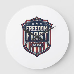 Freiheit zuerst USA 1776 Patriotischer Schild T-Sh Große Wanduhr