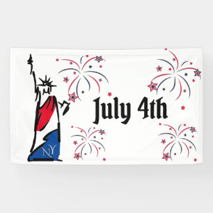Freiheitsstatue 4. Juli Streifen Feuerwerk Banner