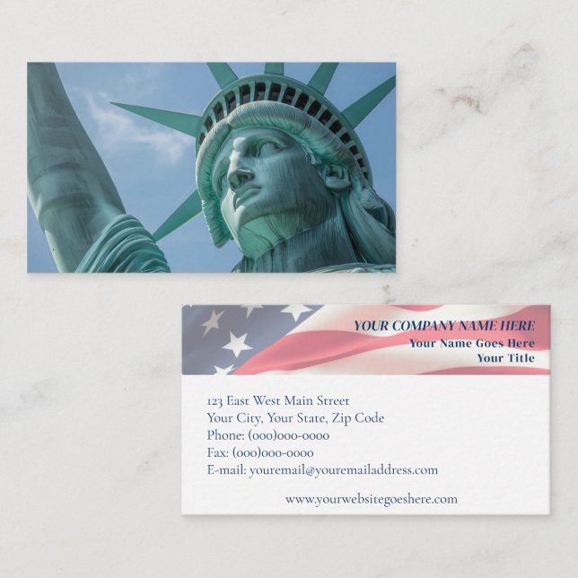 Freiheitsstatue & amerikanische Flagge Visitenkarte (Vorne/Hinten)