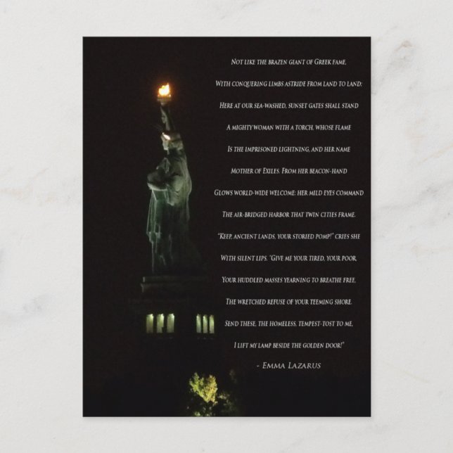 Freiheitsstatue bei Nacht/Emma Lazarus Gedicht Postkarte (Vorderseite)