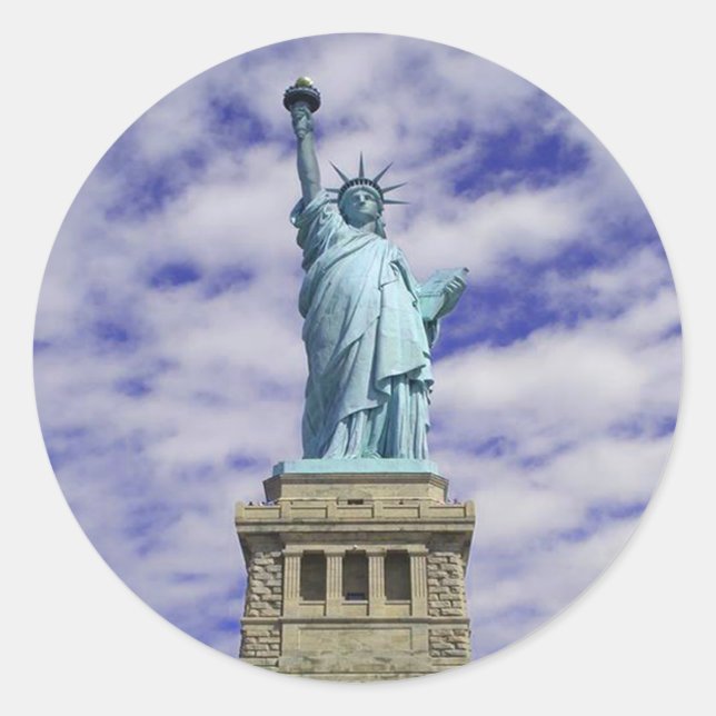 Freiheitsstatue, Ellis Island, New York Runder Aufkleber (Vorderseite)