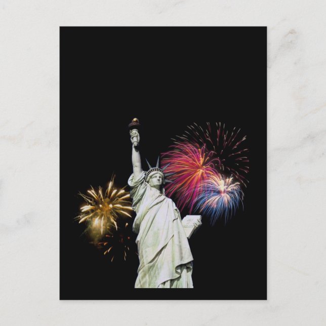 Freiheitsstatue - Hintergrund der Feuerwerke Postkarte (Vorderseite)