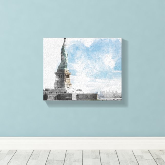 Freiheitsstatue Manhattan Skyline Leinwand Wall (Insitu (Holzboden))