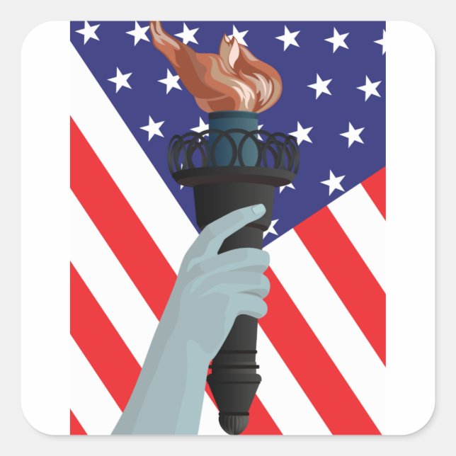 Freiheitsstatue mit amerikanischer Flagge Quadratischer Aufkleber (Vorderseite)