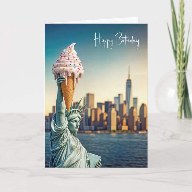Freiheitsstatue mit Birthday Ice Cream Cone Karte (Vorderseite)