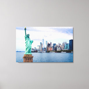 Freiheitsstatue mit dem World Trade Center Leinwanddruck