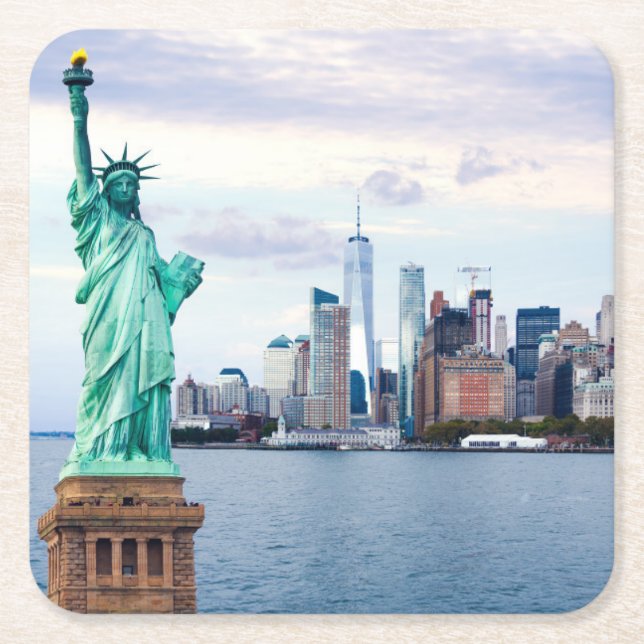 Freiheitsstatue mit dem World Trade Center Rechteckiger Pappuntersetzer (Vorderseite)