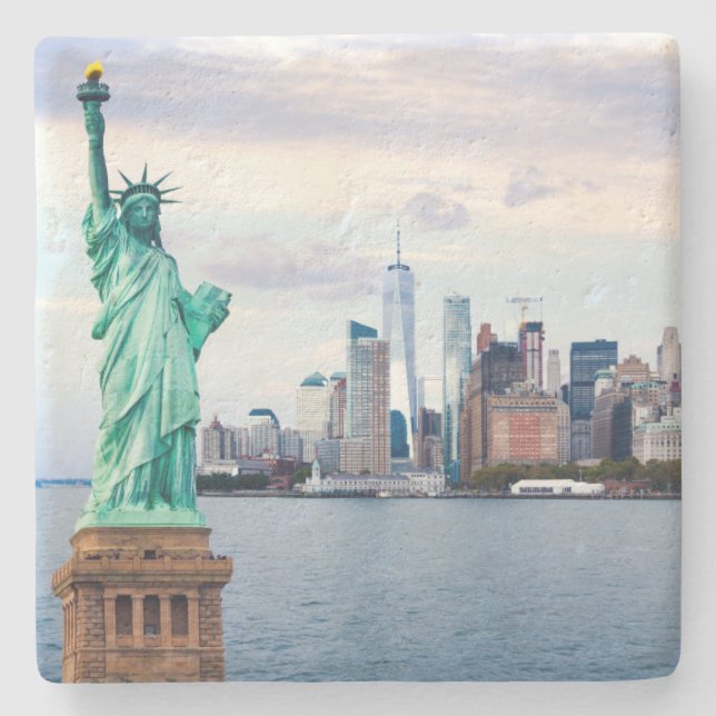 Freiheitsstatue mit dem World Trade Center Steinuntersetzer (Vorderseite)