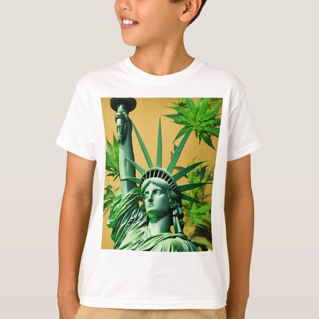 Freiheitsstatue mit Drehung - Cannabis Leaf Ani T-Shirt (Vorderseite)