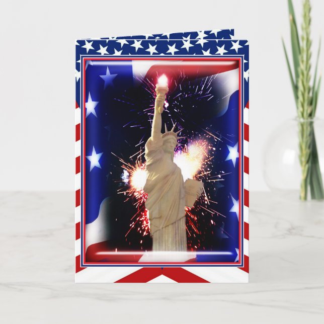 Freiheitsstatue mit Feuerwerk für den 4. Juli Karte (Vorderseite)