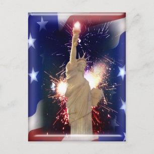 Freiheitsstatue mit Feuerwerk für den 4. Juli Postkarte