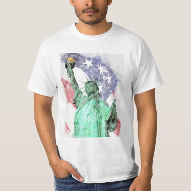 Freiheitsstatue mit Flaggenfarbe T-Shirt (Vorderseite)
