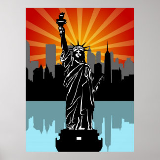 Freiheitsstatue mit New York Skyline Poster
