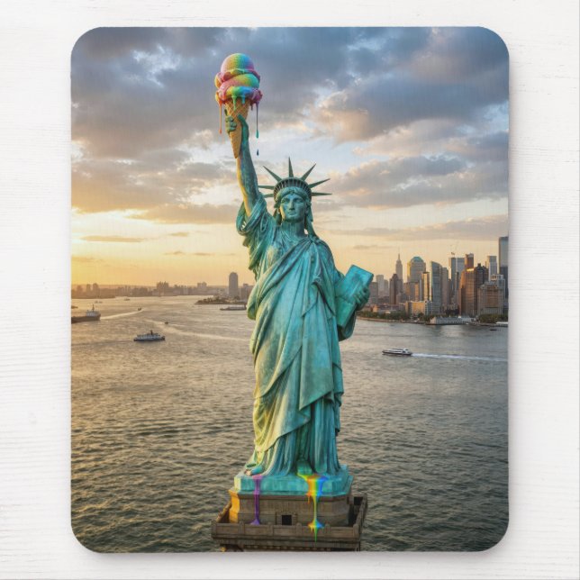 Freiheitsstatue mit Regenbogen-Eiscreme-Kegel Mousepad (Vorne)
