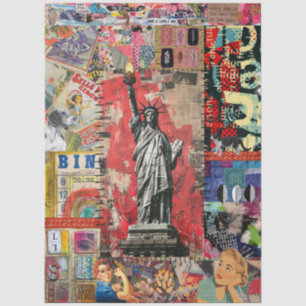 Freiheitsstatue, Mixed Media Collage Art Seidenpapier