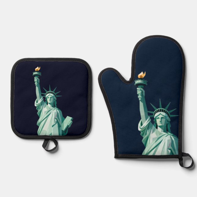 Freiheitsstatue Modern Oven Mitt & Pot Holder Ofenhandschuh & Topflappen-Set (Vorderseite)