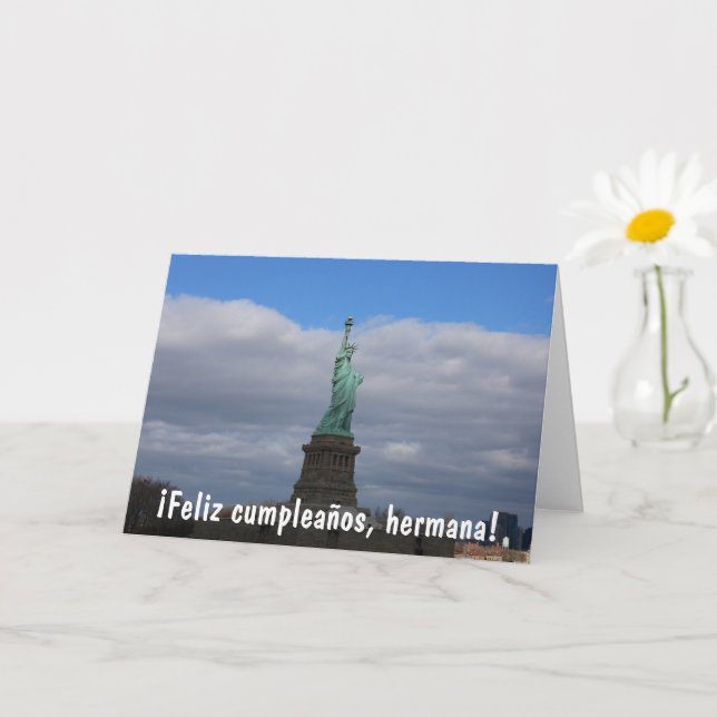 Freiheitsstatue NYC Feliz Cumpleanos Hermana Karte (Kleine Pflanze)