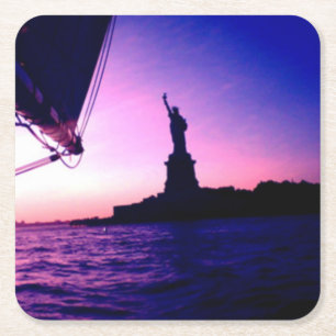 Freiheitsstatue NYC Segeln 4. Juli Papier Unterset Rechteckiger Pappuntersetzer
