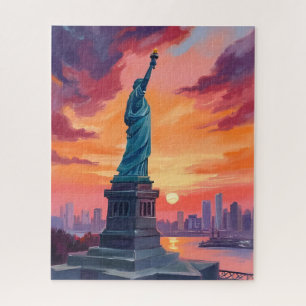 Freiheitsstatue NYC-Silhouette Sonnenuntergang Aqu