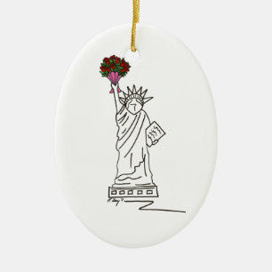Freiheitsstatue NYC Valentine Rose Bouquet Keramik Ornament